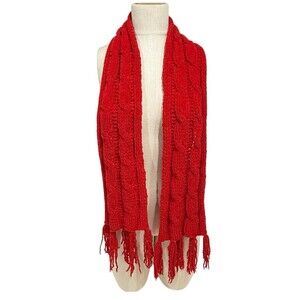 Handmade Women Scarf Knitted Elastic-Braids Red Crochet Fringe Cowl Warm Neck